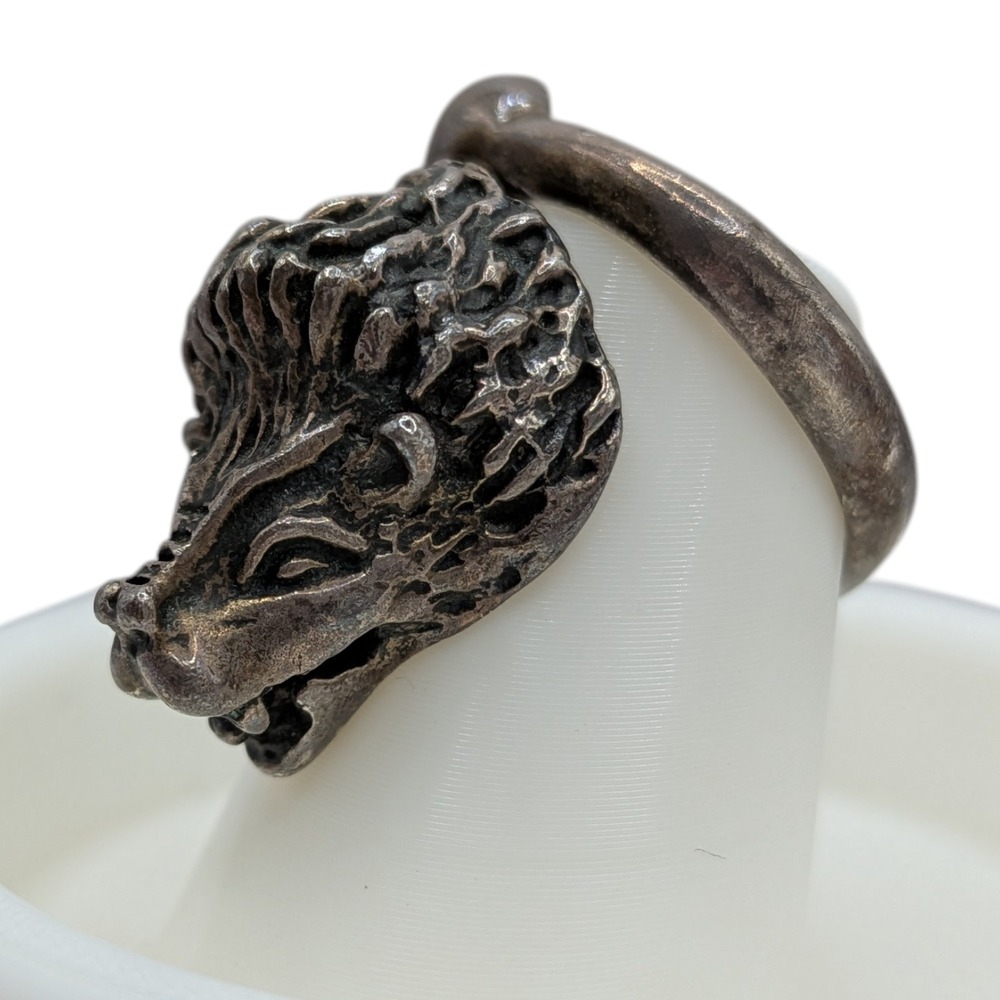 Vintage Mexico Sterling Silver Lion Head Ring Adjustable Signed‎ Mateo MCM